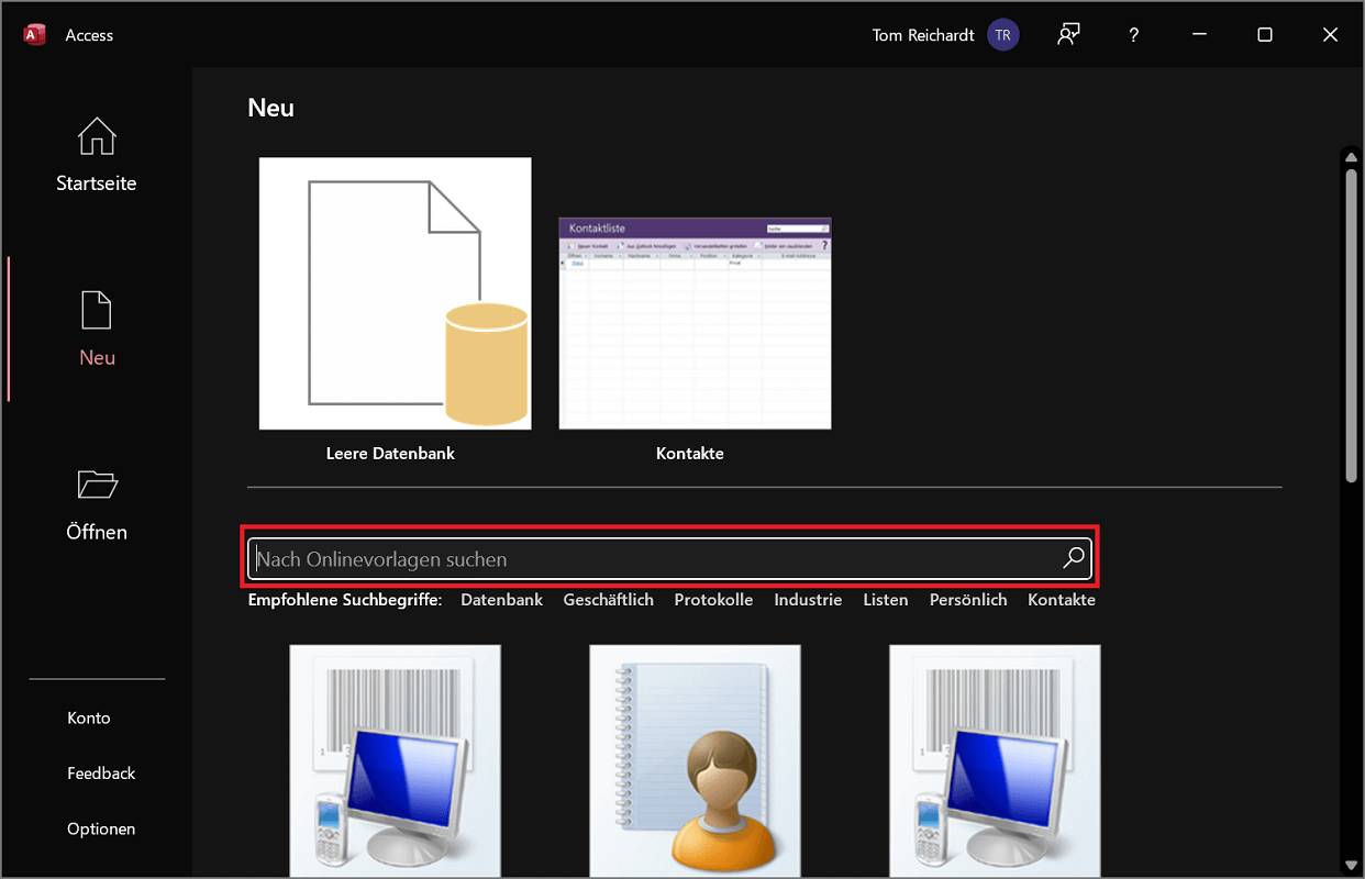 Wyszukaj szablony online w programie Access