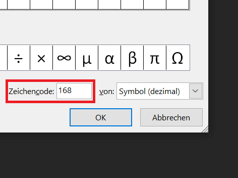 Symbol pola wyboru z kodem znaku 168
