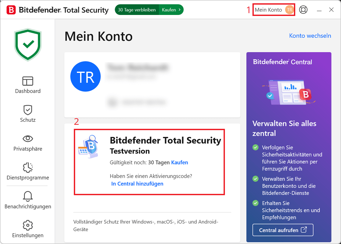 Pokaż pozostały okres licencji Bitdefender