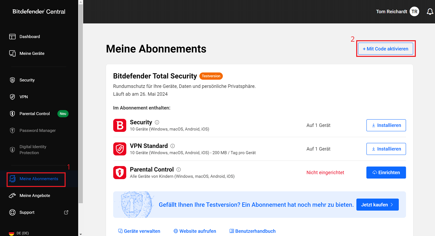 Przedłuż kod aktywacyjny i aktywuj Bitdefender