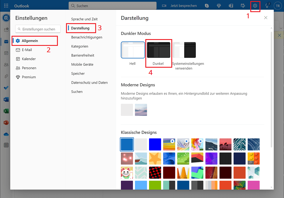 Aktywuj tryb ciemny w Outlook w przeglądarce internetowej
