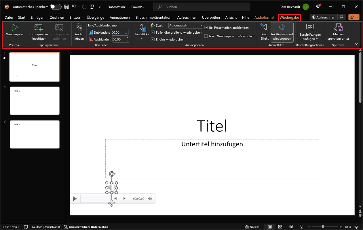 Ustawienia i dostosowania muzyki programu PowerPoint