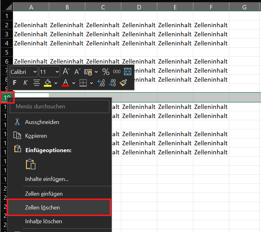 Usuń pusty wiersz w programie Excel za pomocą paska numeru wiersza