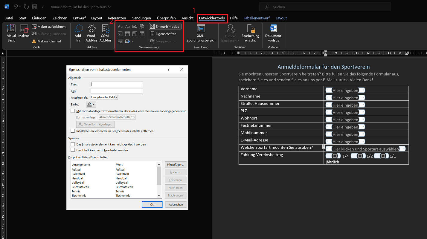 Utwórz formularz w programie Word
