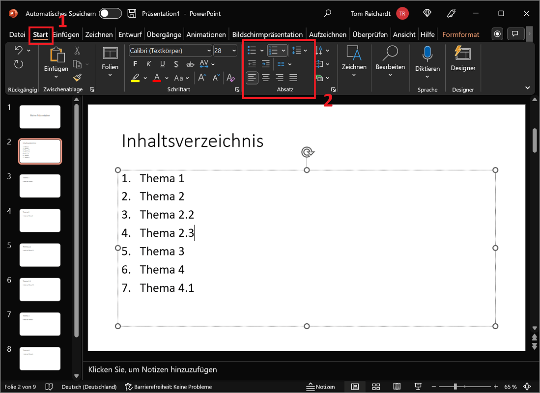 Dodaj numerację lub punktory w programie PowerPoint