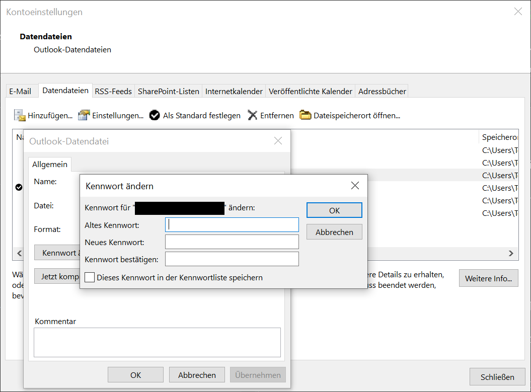 Zmień hasło do pliku Outlook