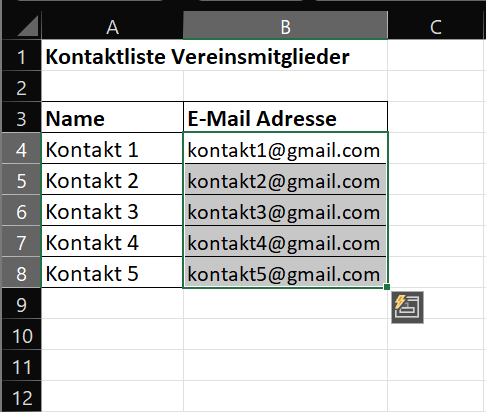 Skopiuj kontakty z listy programu Excel