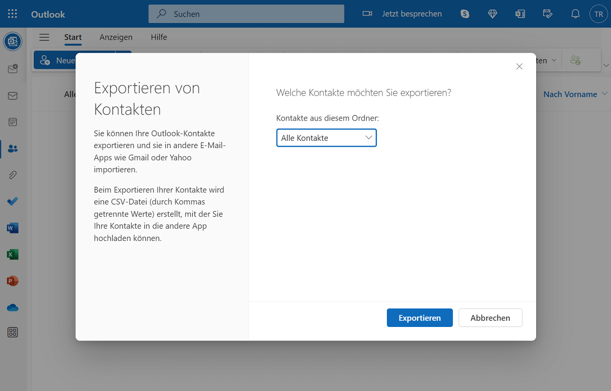 Eksportuj kontakty w internetowej wersji programu Outlook