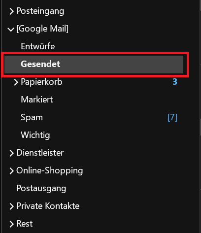 Otwórz podfolder poczty