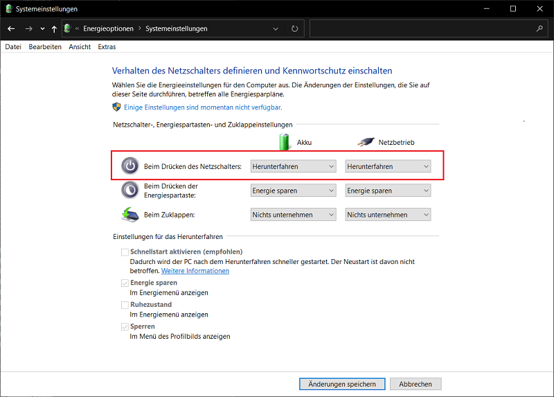Konfiguracja przycisku zasilania do szybkiego zamykania systemu Windows 10