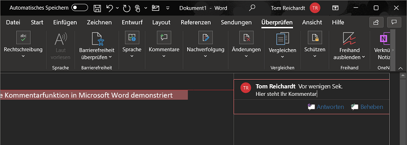 Wstaw nowy komentarz w programie Microsoft Word