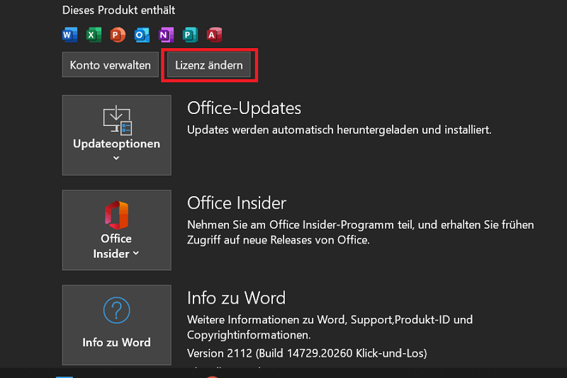 Zmień klucz pakietu Office 2016 w opcjach