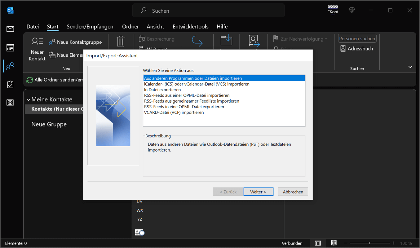 Importuj kontakty Outlook
