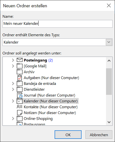Dodaj nowy kalendarz w Outlook