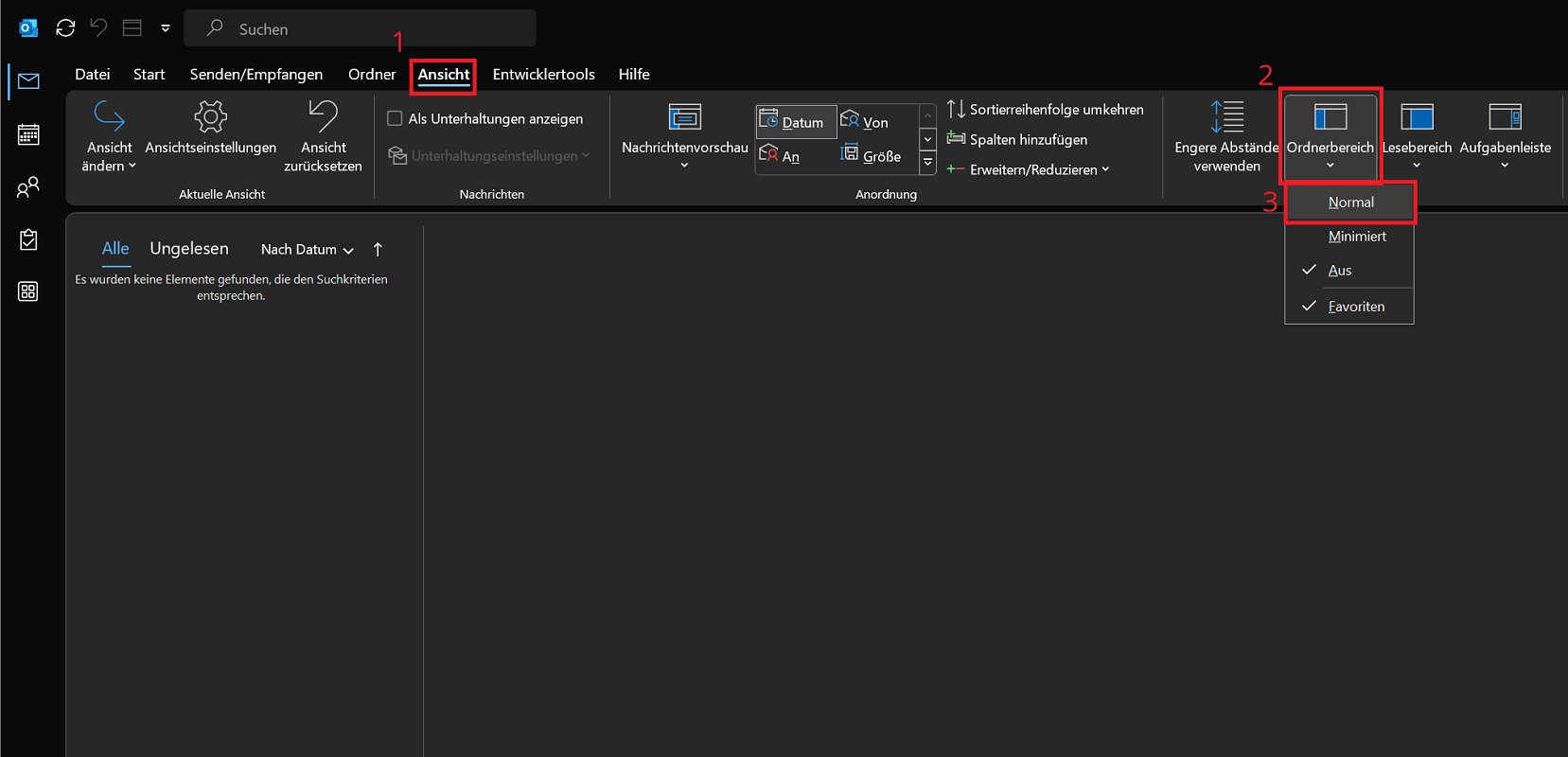 Włącz panel folderów w programie Outlook