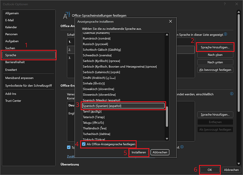 Dodaj więcej pakietów językowych w Outlook