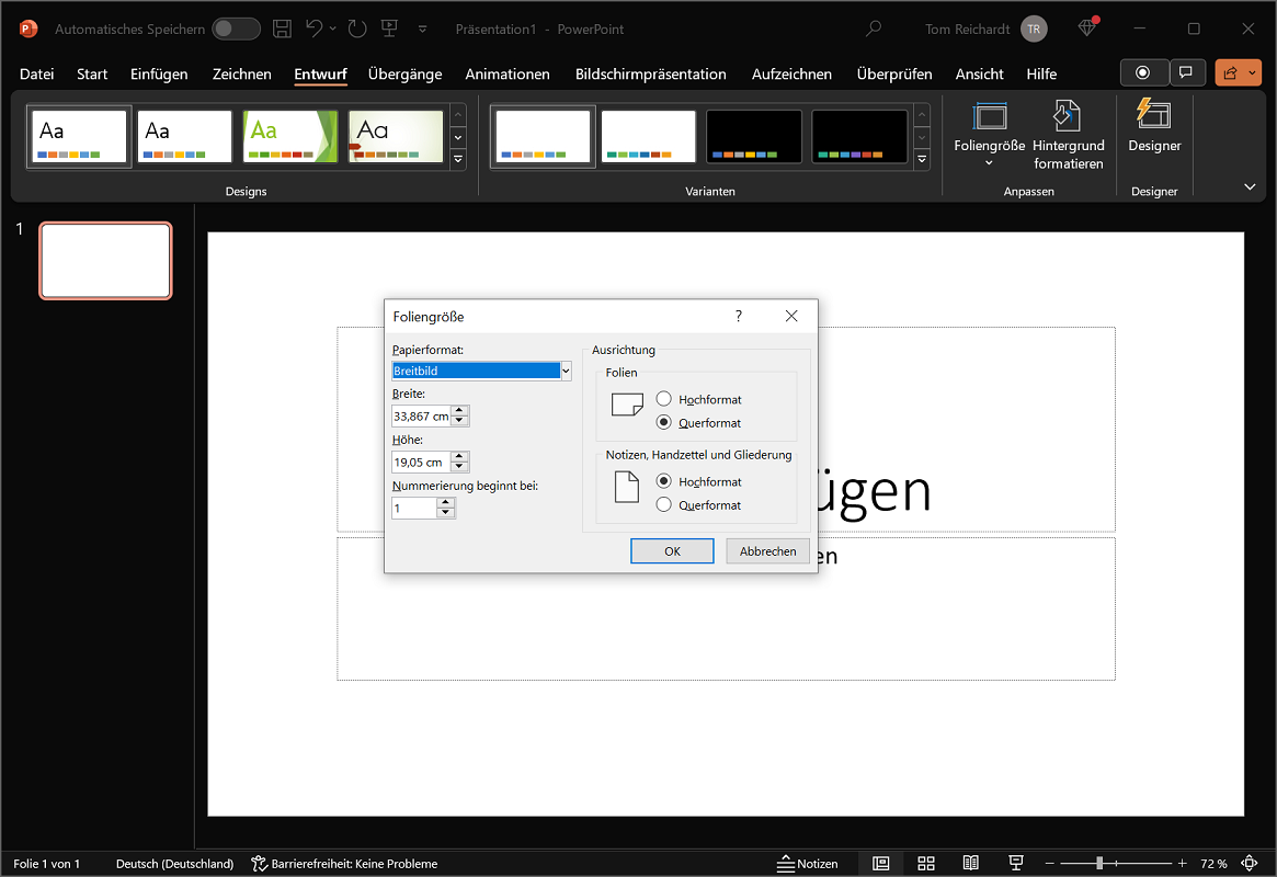 Utwórz i zapisz niestandardowy format w programie PowerPoint