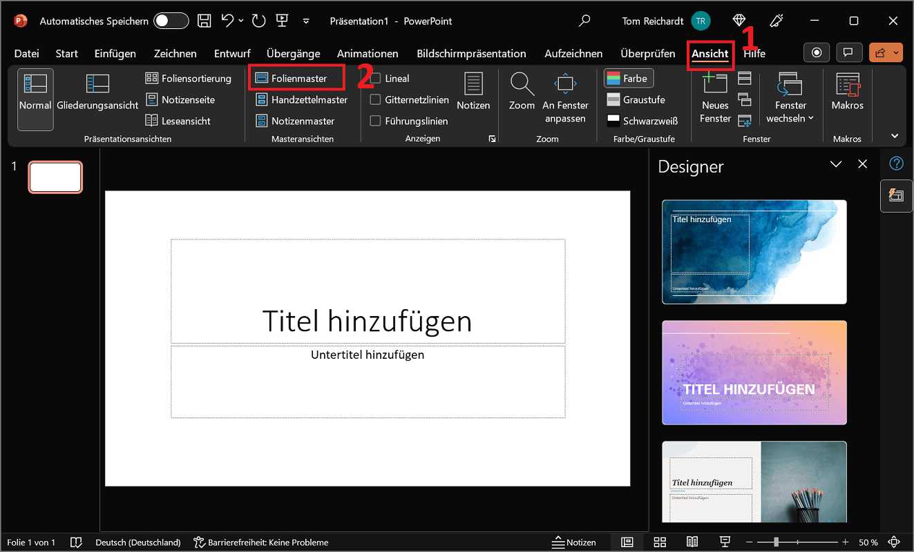 Otwórz wzorzec slajdów programu PowerPoint
