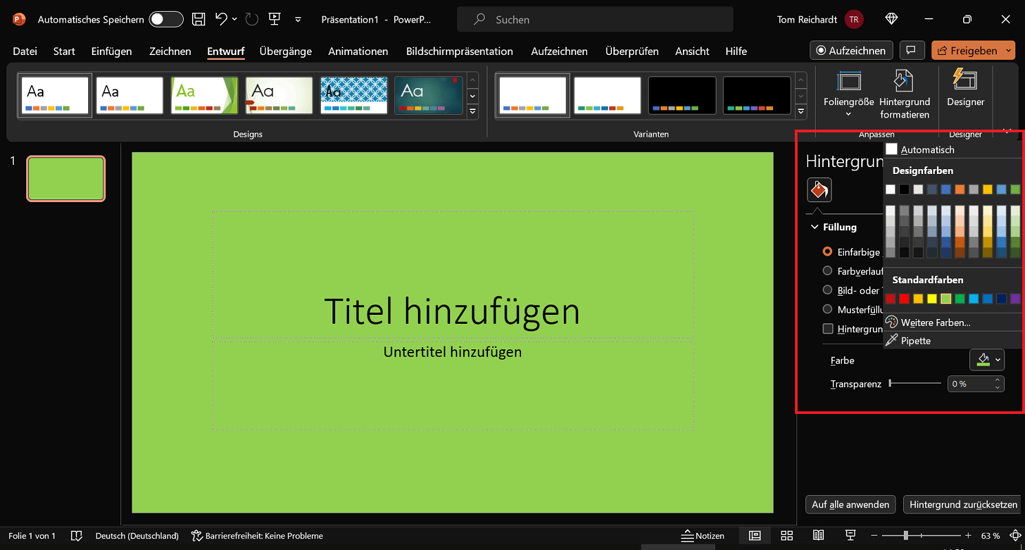 PowerPoint: Zmień kolor tła