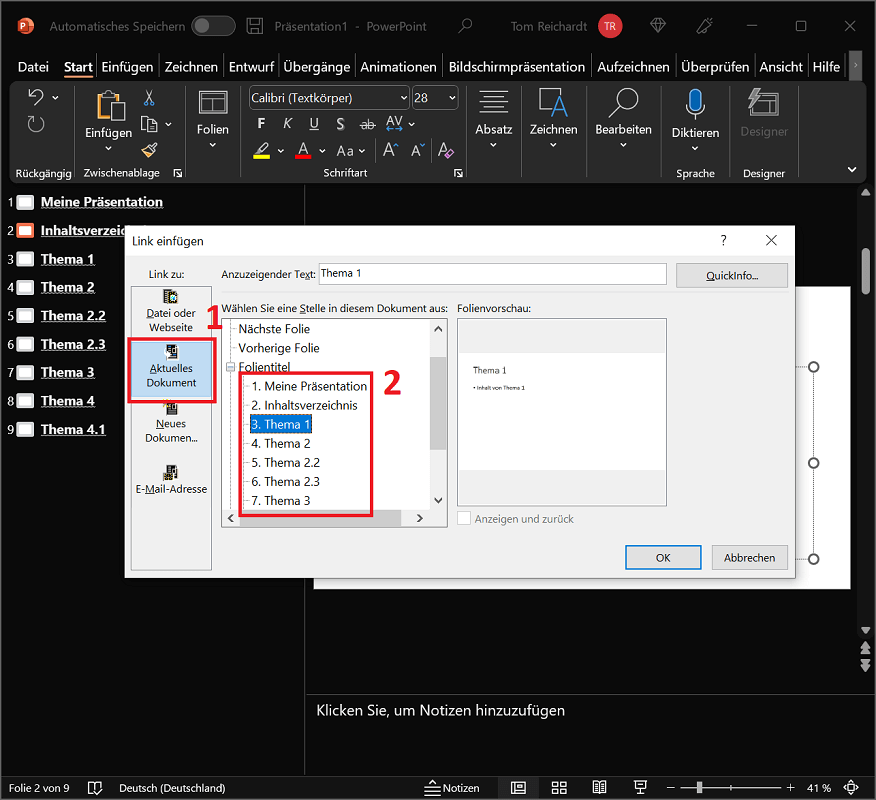 Połącz spis treści ze slajdami w programie PowerPoint