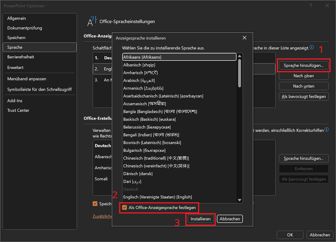 Zainstaluj nowy język wyświetlania w programie PowerPoint