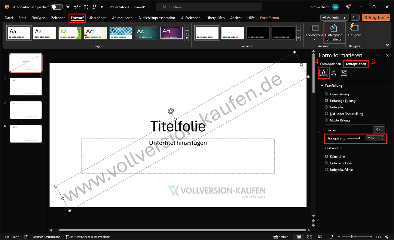 Wstaw znak wodny do programu PowerPoint jako tekst