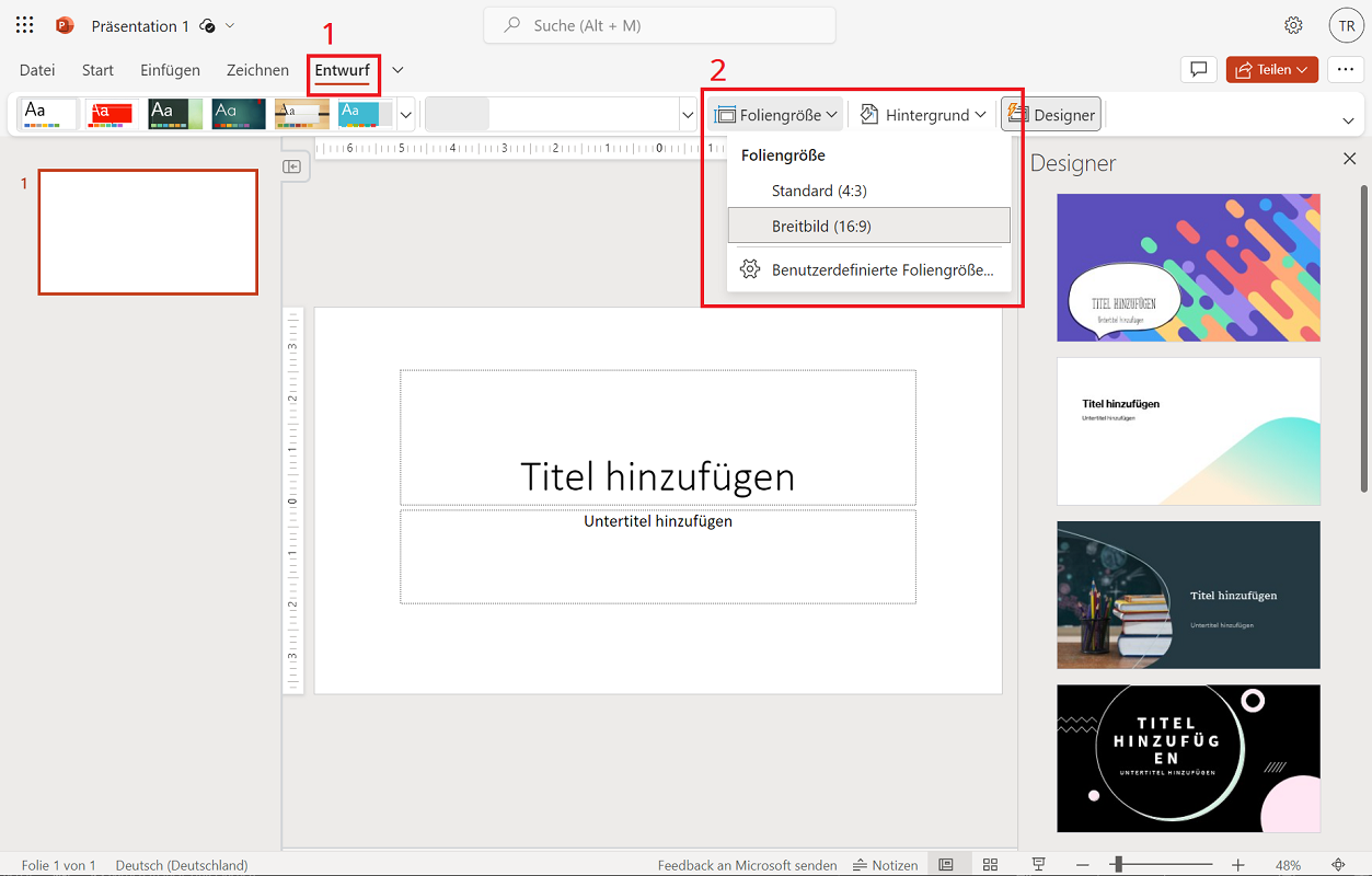 Zmień format w internetowej wersji programu PowerPoint