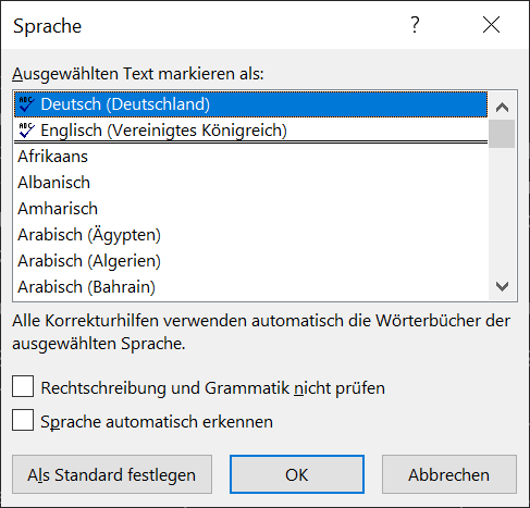 Zmień język korekty i pisowni w programie Word