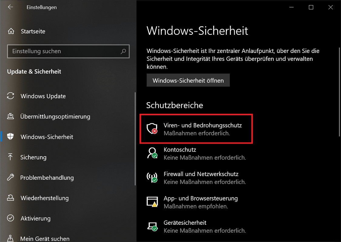 Sprawdź aktywność programu Windows Defender na urządzeniu