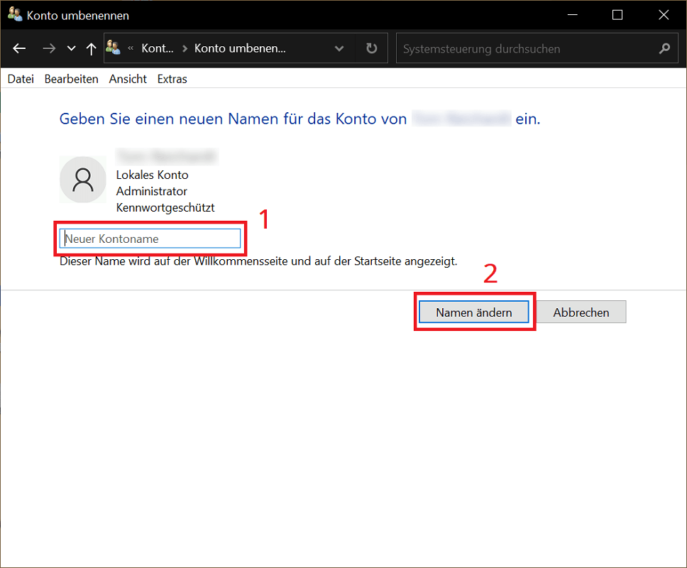 Zmień nazwę użytkownika systemu Windows 10