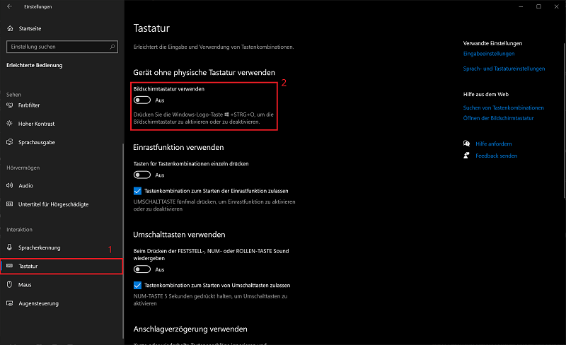 Windows 10: Włącz klawiaturę ekranową w Ustawieniach