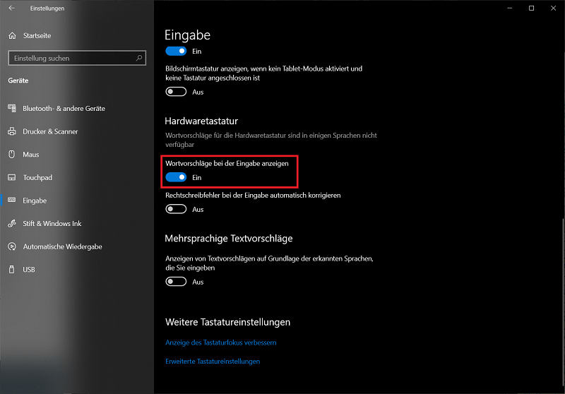 Włącz sugestie tekstowe w ustawieniach systemu Windows 10