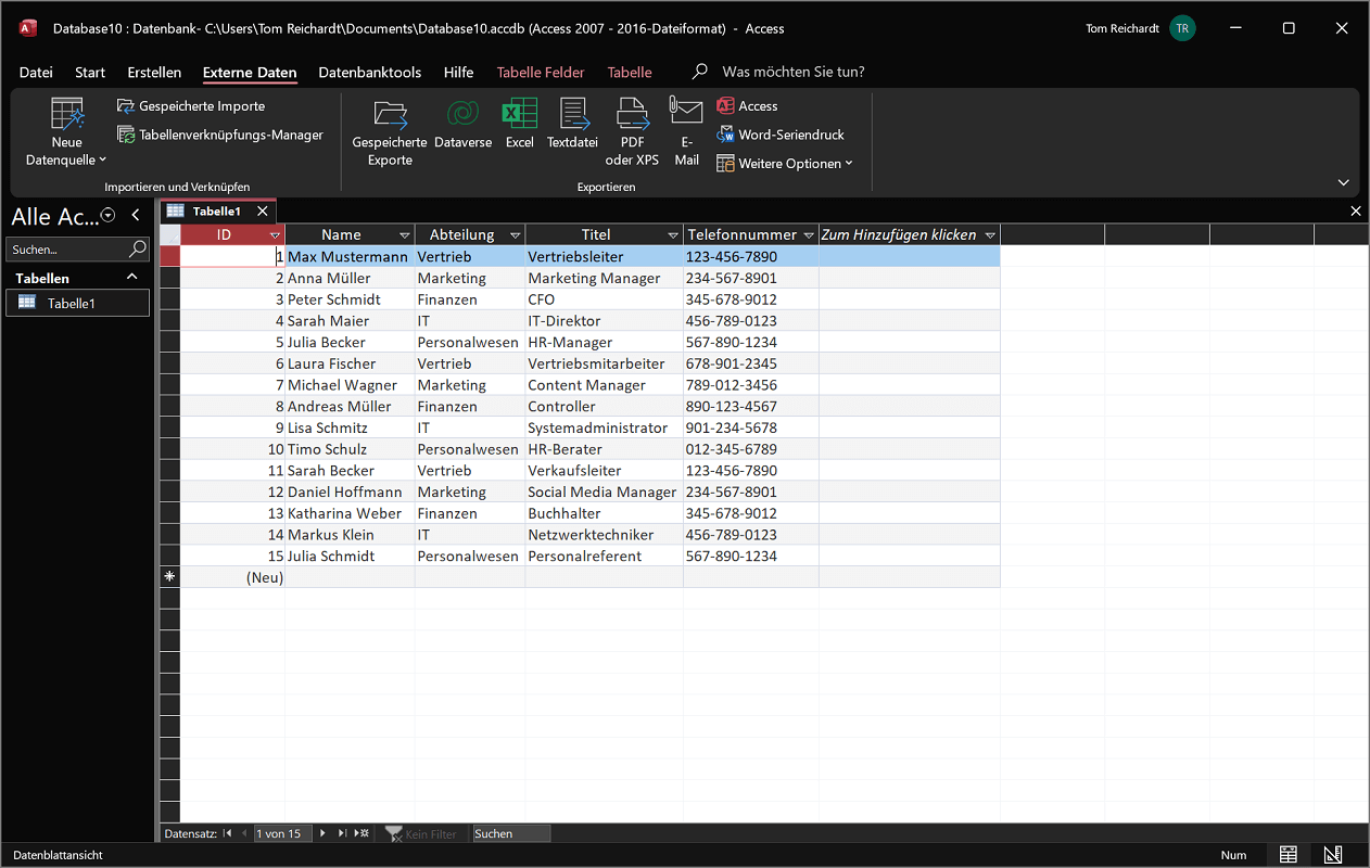 Baza danych programu Windows Access