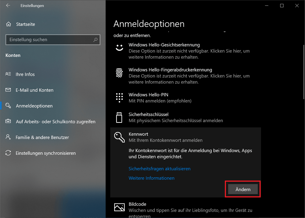 Zmień hasło w opcjach logowania systemu Windows