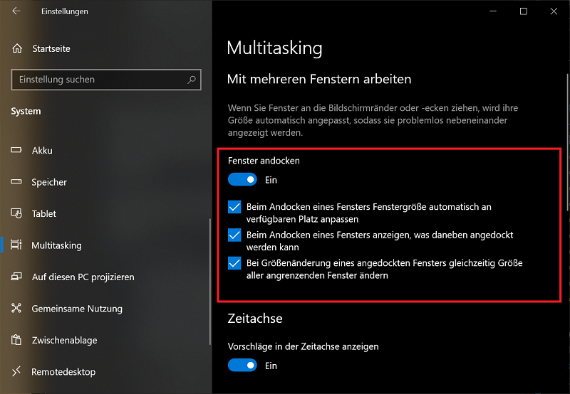 Aktywuj funkcję wielozadaniowości w systemie Windows 10, aby udostępnić ekran systemu Windows