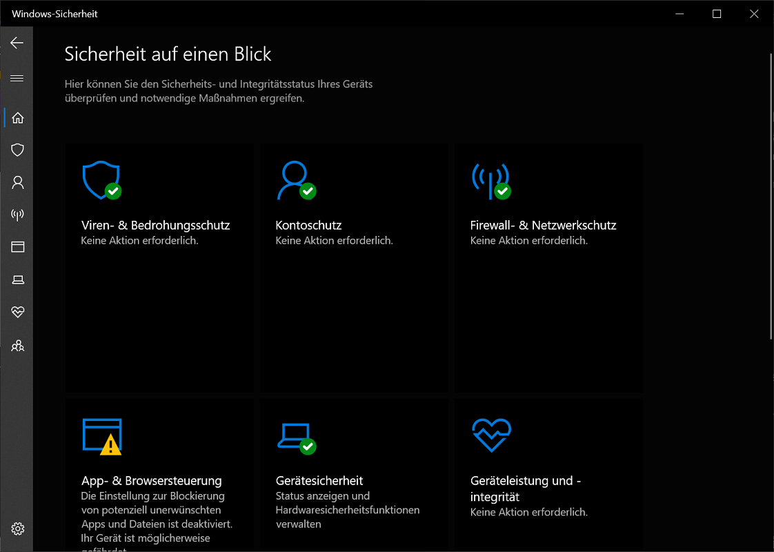 Centrum zabezpieczeń programu Windows Defender