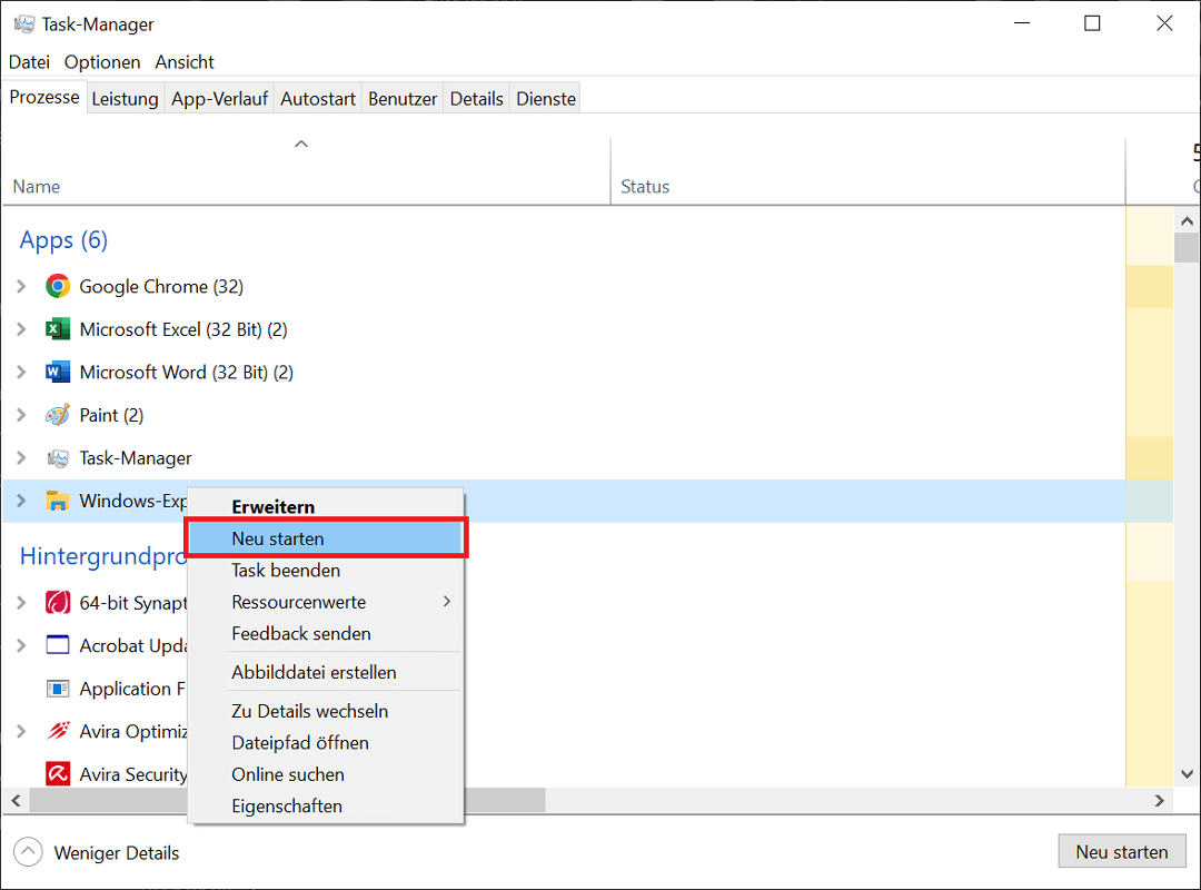Uruchom ponownie Eksploratora Windows