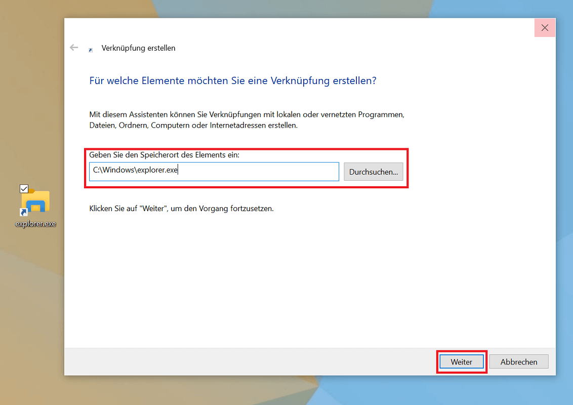 Utwórz skrót do Eksploratora Windows
