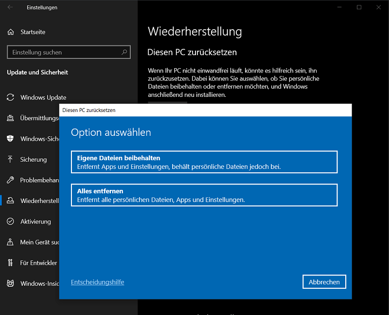 Zainstaluj ponownie system Windows w Ustawieniach, usuwając wszystkie pliki i programy