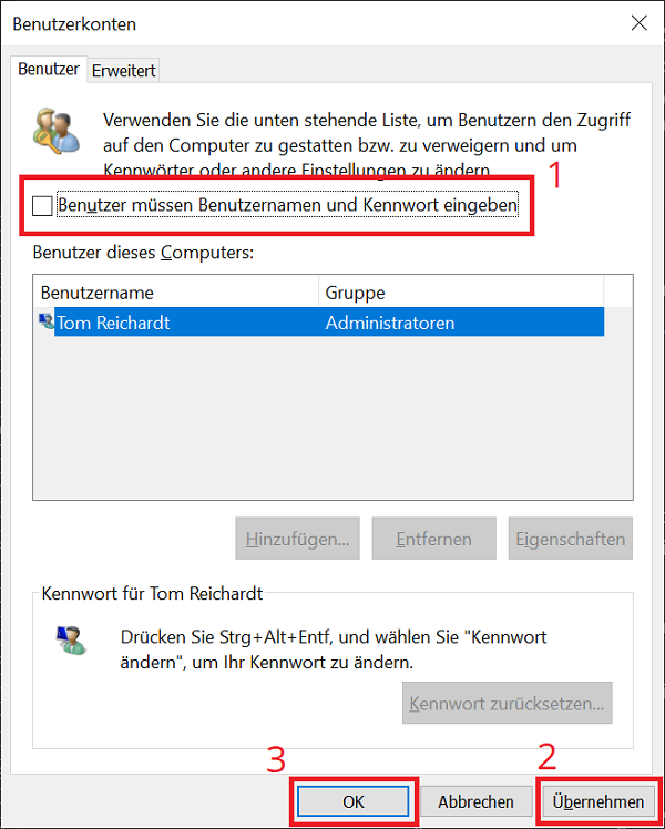 Wyłącz hasło systemu Windows do uruchamiania komputera na kontach użytkowników