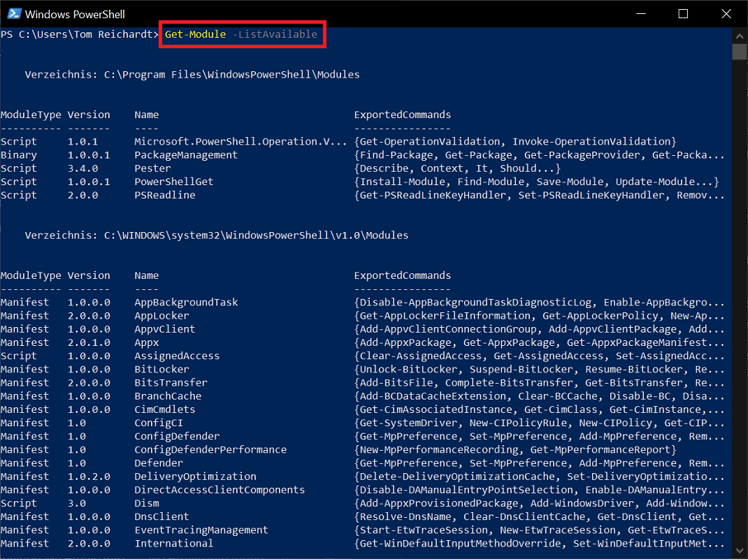 Wyświetl dostępne moduły w Windows PowerShell