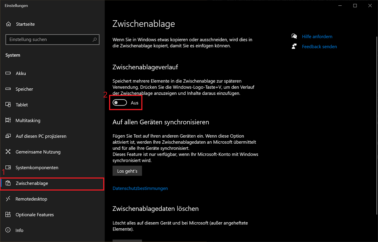 Włącz historię schowka systemu Windows