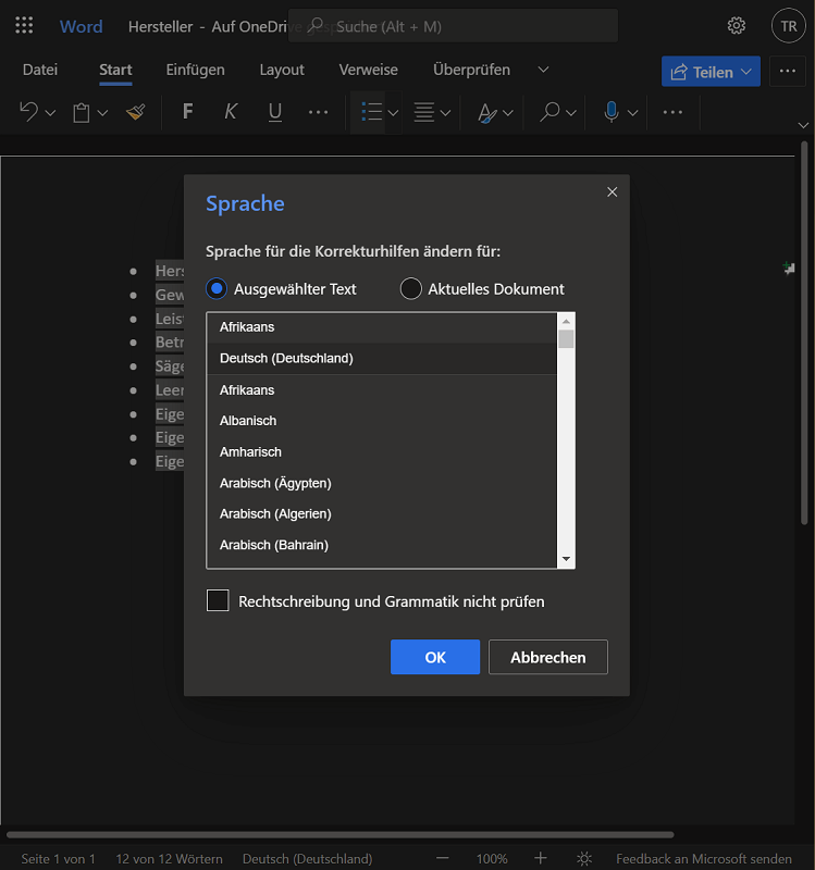 Zmień język w programie Word Online