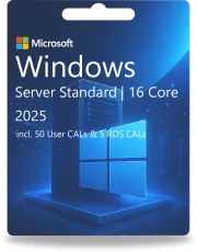 Standard Windows Server 2025 | 16 rdzeni + 50 licencji CAL użytkownika + 5 licencji RDS CAL