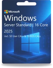 Standard Windows Server 2025 | 16 rdzeni + 50 licencji CAL użytkownika + 10 licencji RDS CAL