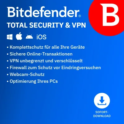Bitdefender Total Security + VPN | 3 urządzenia | 2 lata