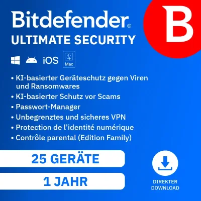 Bitdefender Ultimate Security Family | 25 urządzeń | 1 rok