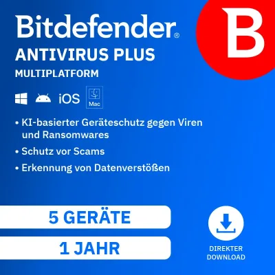 Bitdefender Antivirus Plus Multiplatform | 5 urządzeń | 1 rok