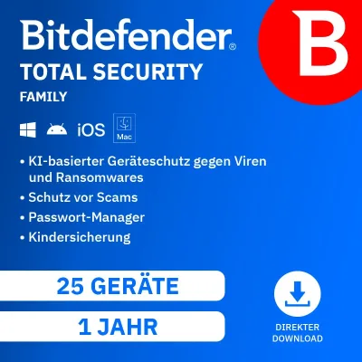Bitdefender Total Security Family | 25 urządzeń | 1 rok