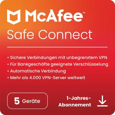 McAfee Safe Connect VPN | 5 urządzeń | 1 rok